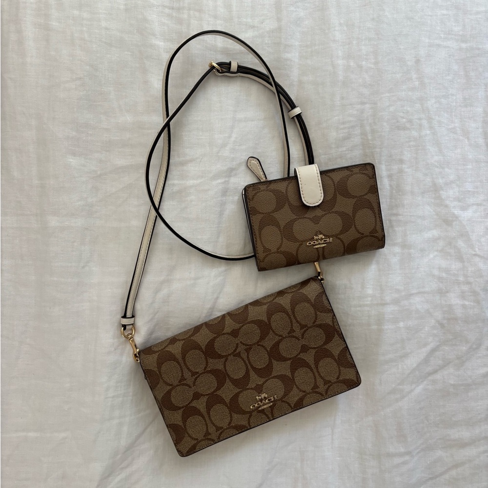 Coach Brown Signature Crossbody Bag and Wallet Set